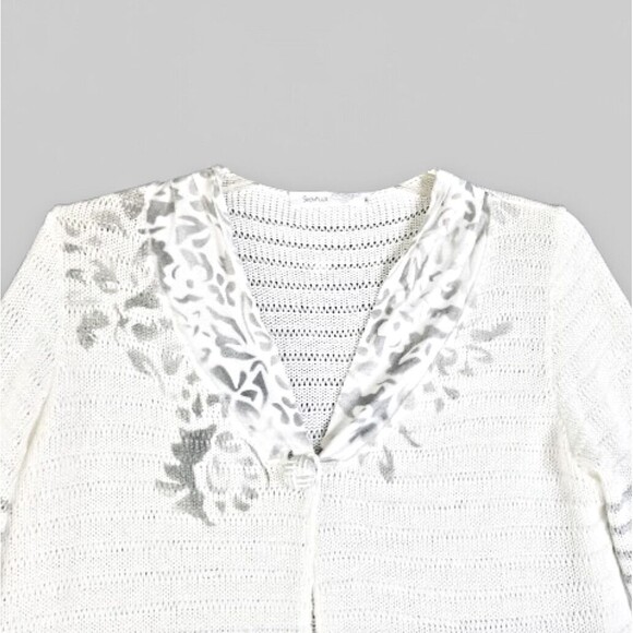 SKOVHUUS White Striped Cardigan Sweater Sz XL Gray Black Silver Stripes Italy - Picture 4 of 9